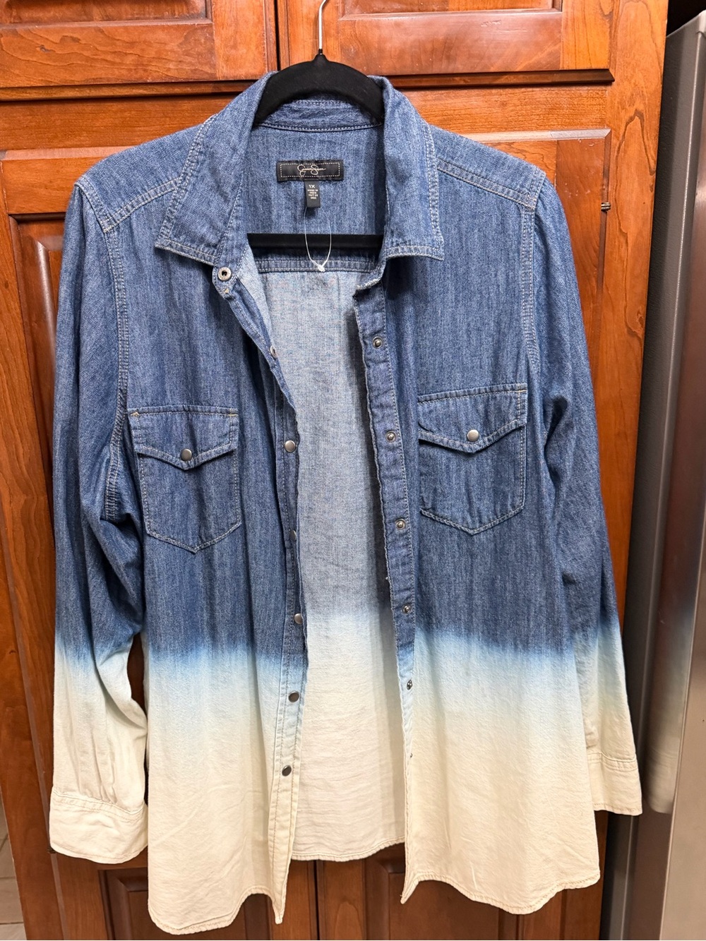 Jessica Simpson Dip-Dye Denim Button-Up Shirt in Blue and Cream NWOT Size 1X